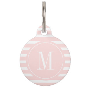 Modernes Rosa und Weiß Streifen mit Monogramm Haustiermarke