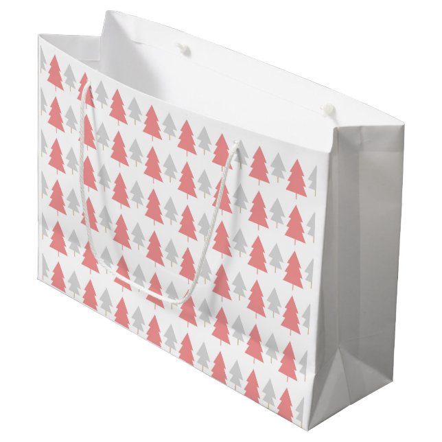 Modernes, rosa Weihnachtsbaummuster Große Geschenktüte (Vorderseite Schrägansicht)