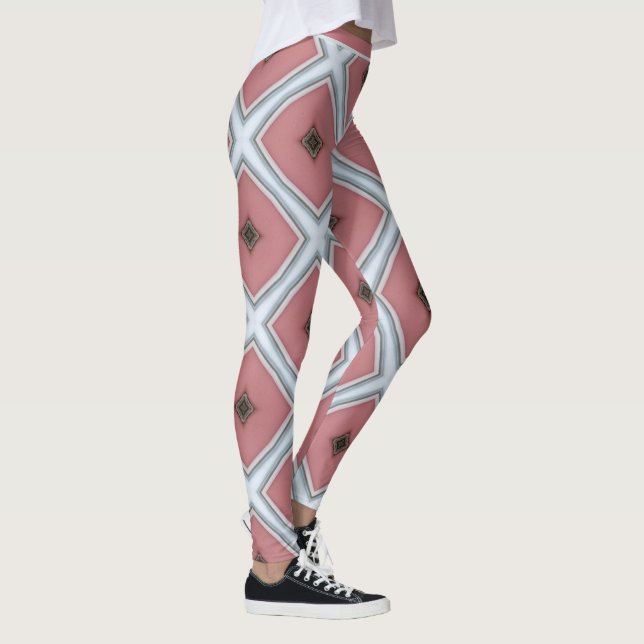 Modernes rosa, weiß geometrisches Muster Leggings (Rechts)