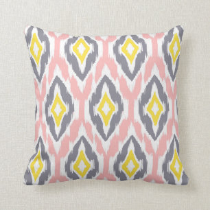 Modernes rosa weißes graues Ikat Stammes- Muster Kissen