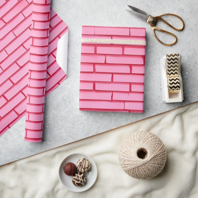 Modernes rosa Ziegelmauermuster Geschenkpapier (Kunsthandwerk)