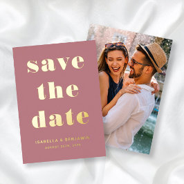 Modernes rosafarbenes Foto Save the Date Gold Folieneinladung
