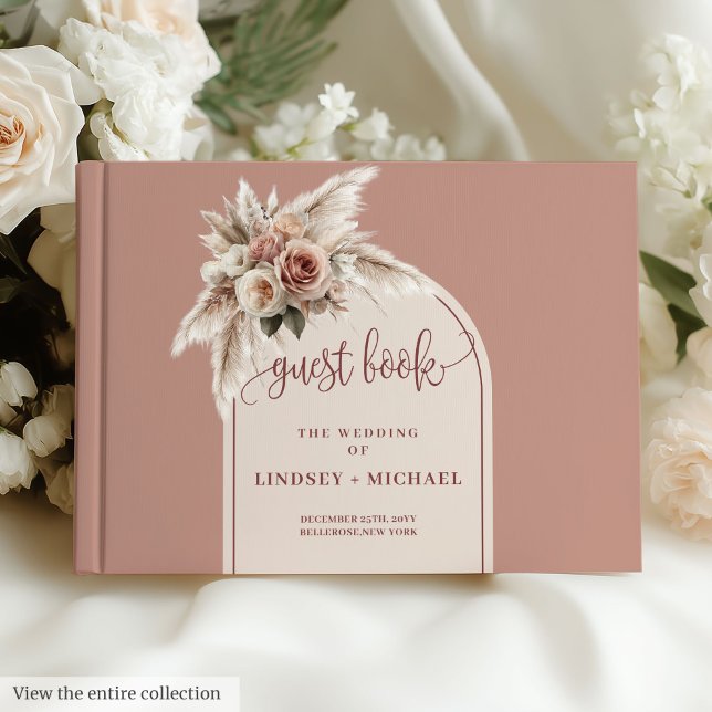 Modernes, rosafarbenes Pampas Arch Wedding Gästebu Gästebuch (Modern Dusty Pink Pampas Arch Wedding Guest Book)