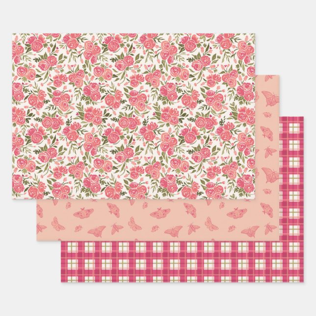 Modernes Rose Garden Gift Wrap Set Geschenkpapier Set (Set)