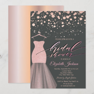 Modernes Rose Gold Dots Glitzer Dress Brautparty Einladung