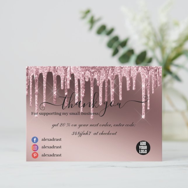 Modernes Rose Gold Glitzer Business Dankeskarte (Stehend Vorderseite)