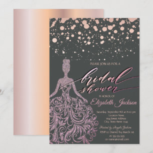 Modernes Rose Gold Glitzer Dress Dots Brautparty Einladung