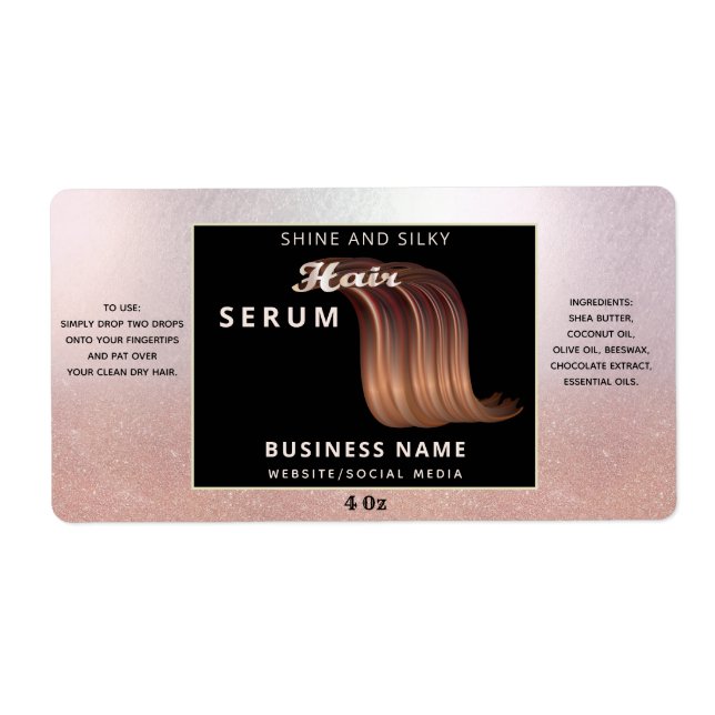 Modernes Rose Gold Glitzer Ober Haarserumlabel (Vorne)