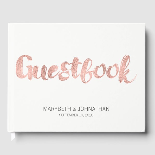 Modernes Rose Gold Liebe Wedding Gästebuch (Vorderseite)
