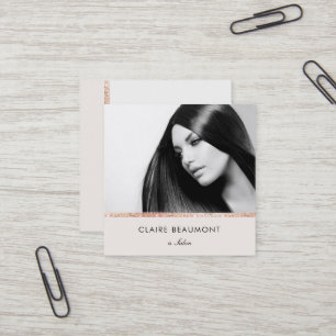 Modernes Rose Gold Sequel Beauty Salon Foto Quadratische Visitenkarte