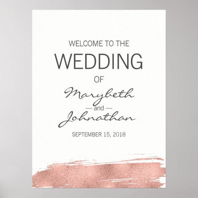 Modernes Rose Gold Wedding Begrüßungspapier Poster (Vorne)
