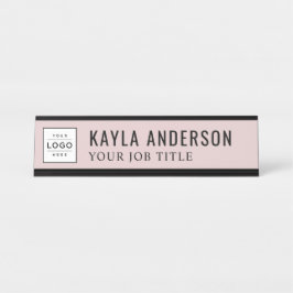 Modernes Rose Rosa Personalisiertes Firmenlogo Schreibtischnamensplakette