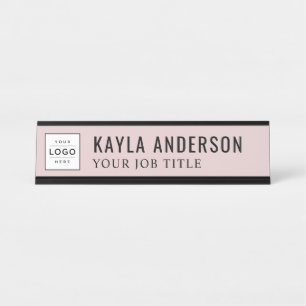 Modernes Rose Rosa Personalisiertes Firmenlogo Schreibtischnamensplakette
