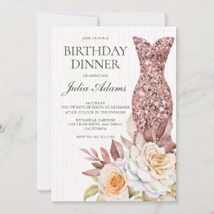 Modernes Rosen-Gold-Rouge-Blumenkleid Geburtstag Einladung