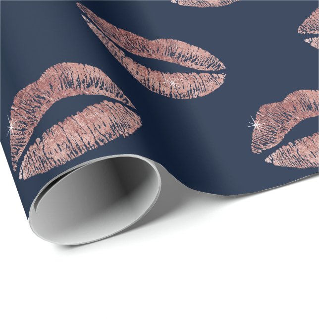 Modernes Rosen-Goldlippendruck-Marine-Blau Geschenkpapier (Rolleneckpunkt)