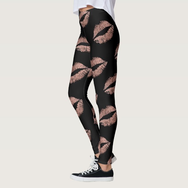 Modernes Rosen-Goldlippenkuss-Muster Leggings (Links)