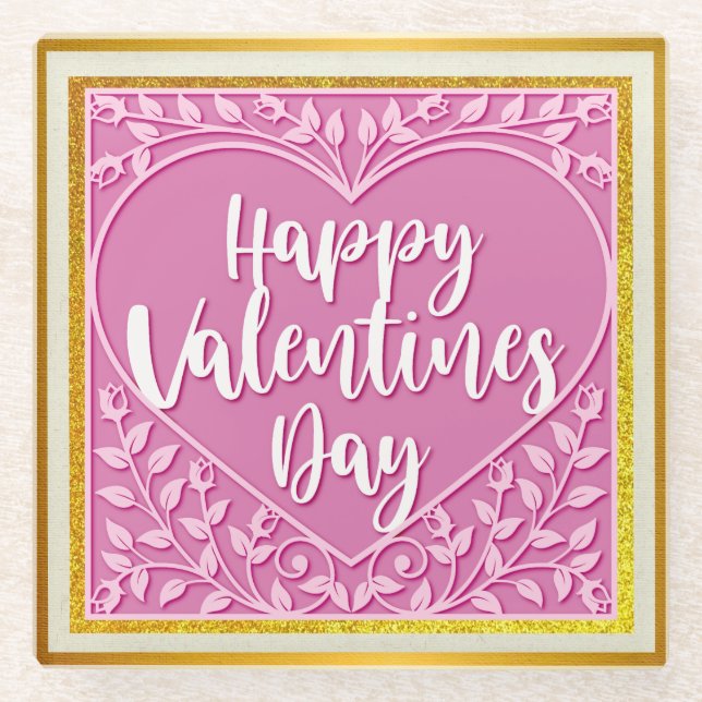 Modernes Rosenherz Romantische Valentine Glasuntersetzer (Vorderseite)