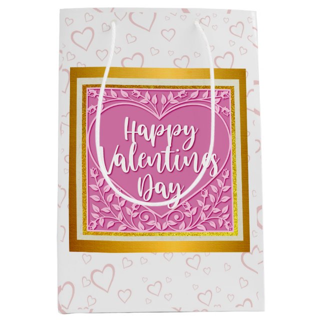 Modernes Rosenherz Romantische Valentine Mittlere Geschenktüte (Vorderseite)