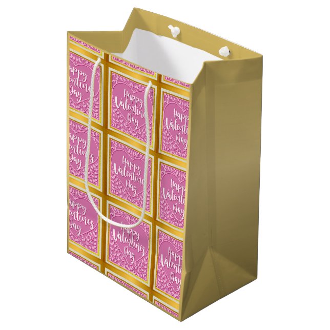 Modernes Rosenherz Romantische Valentine Mittlere Geschenktüte (Vorderseite Schrägansicht)
