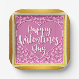 Modernes Rosenherz Romantische Valentine Pappteller