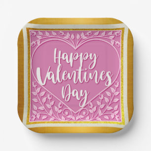 Modernes Rosenherz Romantische Valentine Pappteller