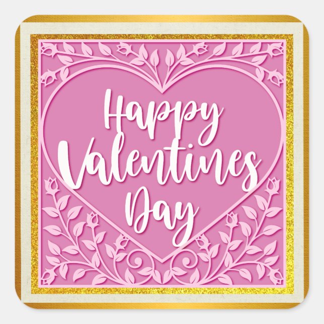 Modernes Rosenherz Romantische Valentine Quadratischer Aufkleber (Vorderseite)
