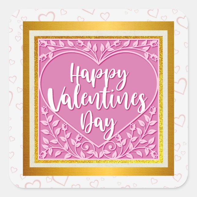 Modernes Rosenherz Romantische Valentine Quadratischer Aufkleber (Vorderseite)