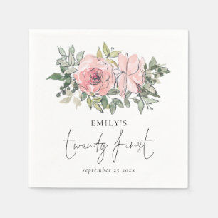 Modernes Rosenrosa Florals 21. Geburtstag Serviette