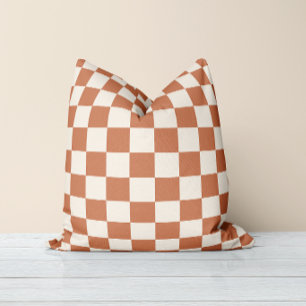 Modernes Rostorange- und Creme-Gingham Kissen