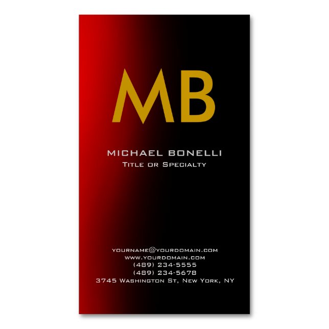 Modernes Rot-Gelb-Monogramm Magnetische Visitenkarte (Vorderseite Vertikal)