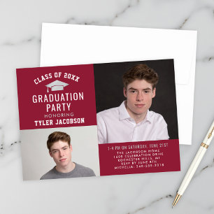 Modernes Rot- und Silberstudio 2025 Foto Graduate Einladung
