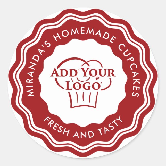 Modernes Rote Logo hausgemachte Kuchen Bäckerei Runder Aufkleber (Vorderseite)