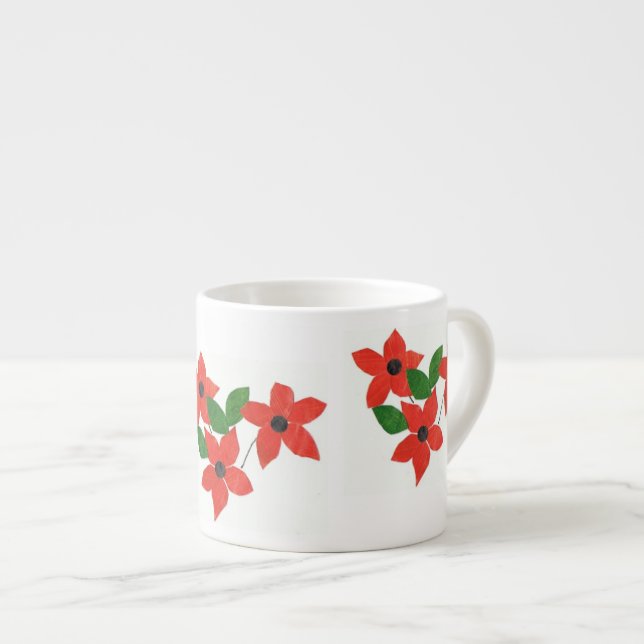 Modernes rotes Blumendesign in Weiß Espressotasse (Vorderseite Rechts)