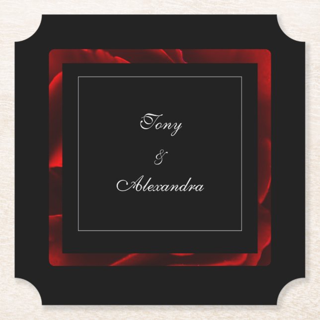 Modernes Rotes Blütenschwarz und Weiß Untersetzer (Vorderseite)