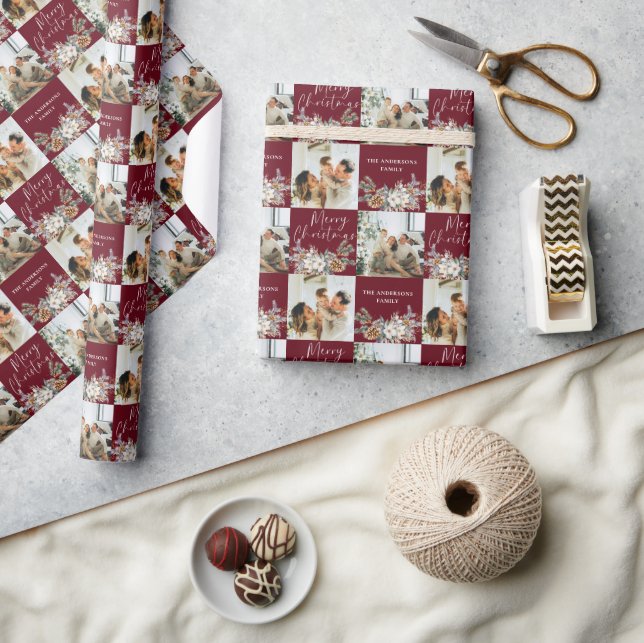 Modernes Rotes Elegantes Foto Frohe Weihnachten Geschenkpapier (Kunsthandwerk)