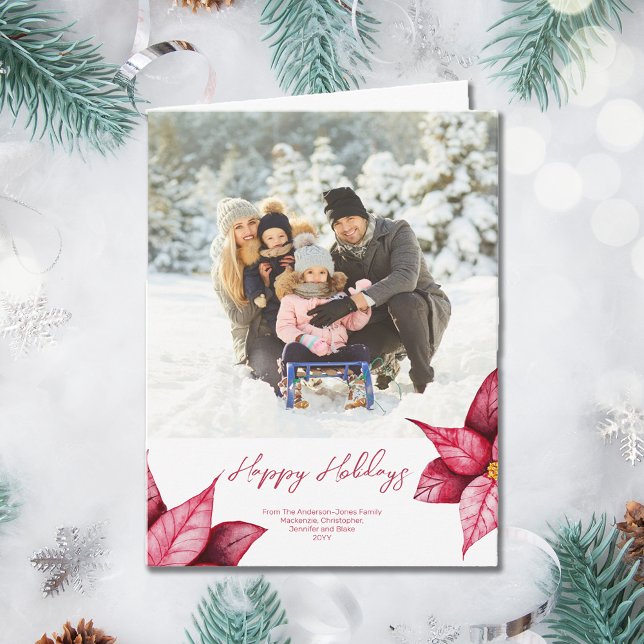 Modernes Rotes Foto mit floralen Einflüssen Karte (FRONT)