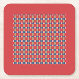 Modernes rotes, geometrisches Muster Monogramm Rechteckiger Pappuntersetzer