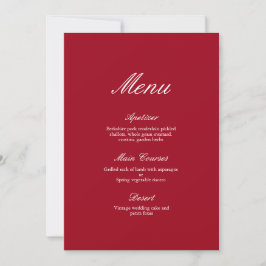 Modernes Rotes Hochzeitmenü für die Calligrafie Einladung