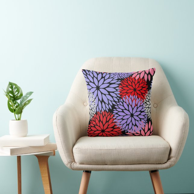 Modernes Rotes Lila Rosa Dahlia Kissen (Stuhl )