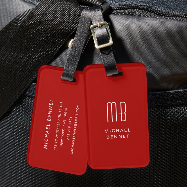 Modernes Rotes Mit Monogramm Gepäckanhänger (Modern Red Monogrammed Luggage Tag)