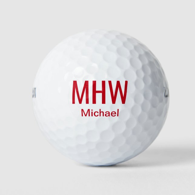 Modernes Rotes Mit Monogramm Golfball (Vorderseite)