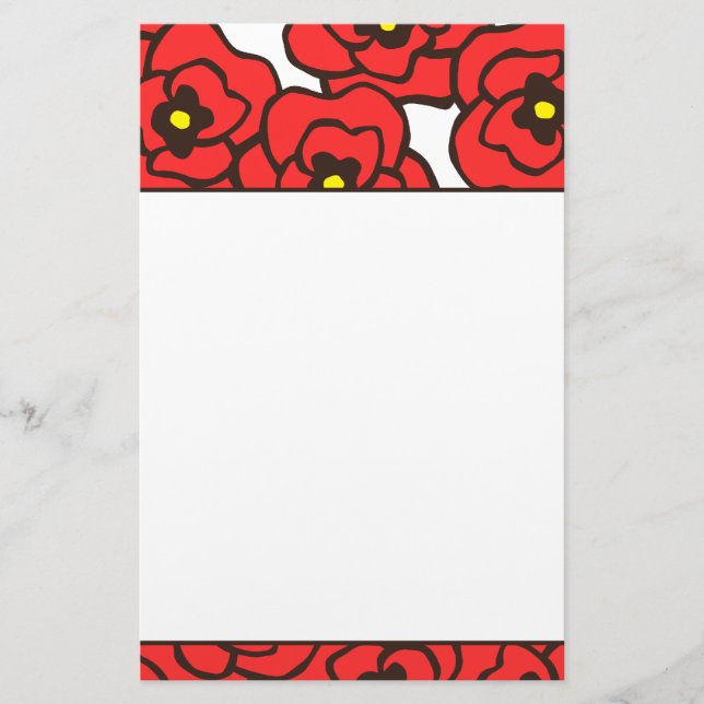 Modernes rotes Mohnblumen-Blumendruck-Briefpapier Briefpapier (Vorderseite)
