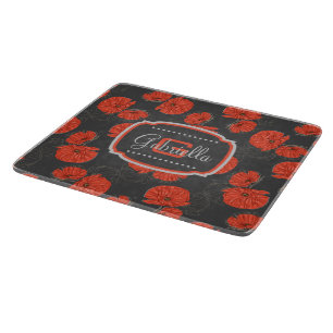 Modernes rotes Mohnblumen-Muster-Monogramm auf Schneidebrett