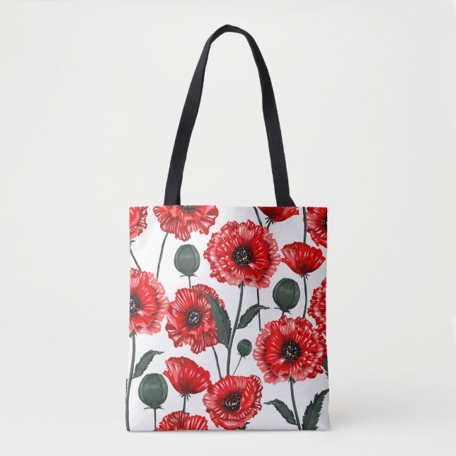 Modernes Rotes Mohnland Tasche (Vorderseite)