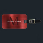 Modernes, rotes Monogramm aus gebürstetem Metall Gepäckanhänger<br><div class="desc">Moderne,  gegossene,  metallische rote Monogramm-Gepäckmarke</div>