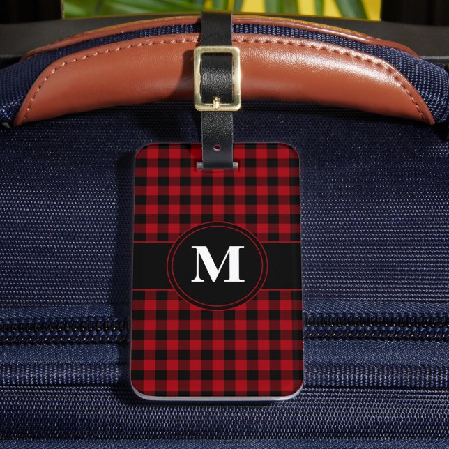 Modernes rotes Mustermonogramm Gepäckanhänger (Vorderseite Insitu 2)