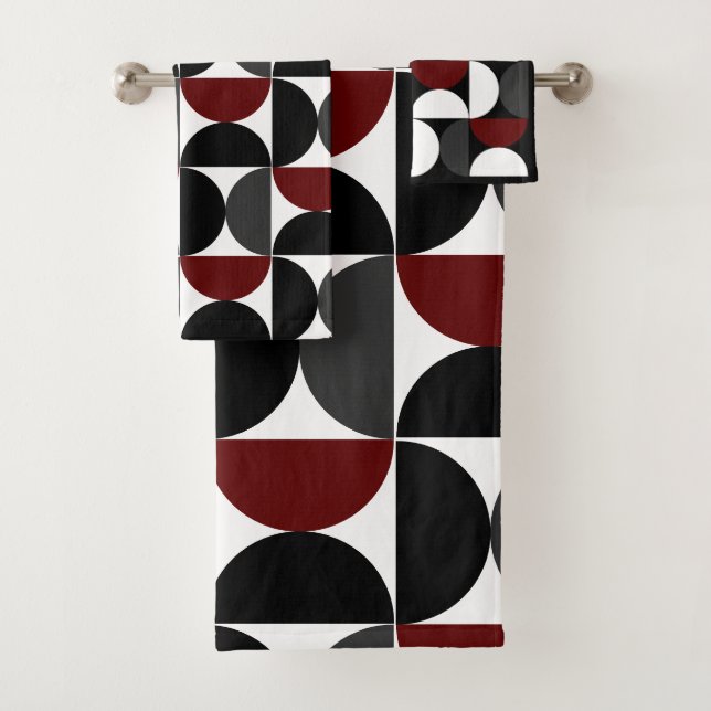 Modernes Rotes Schwarz und Grau Mitte des Jahrhund Badhandtuch Set (Insitu)