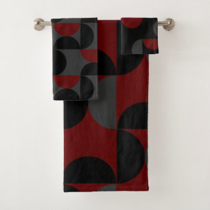 Modernes Rotes Schwarz und Grau Mitte des Jahrhund Badhandtuch Set