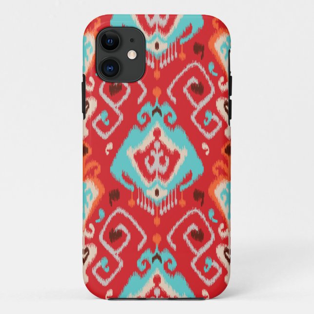 Modernes rotes Türkis girly ikat Stammes- Muster Case-Mate iPhone Hülle (Rückseite)