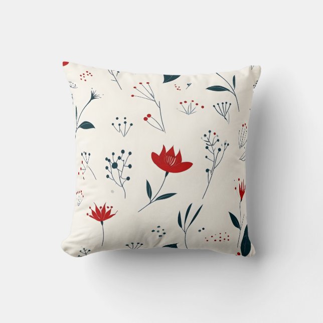 Modernes rotes und botanisches Muster-Kissen Kissen (Vorderseite)